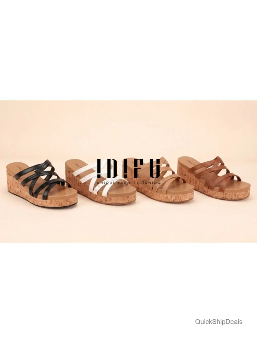 Wedge Sandals Platform Slip On Strappy Cork Wedge Heels Summer Beach Cute Casual